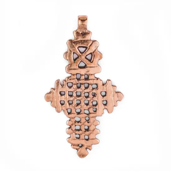 Copper Coptic Cross Pendant (86x47mm): Authentic Ethiopian East African Design for Jewelry & Necklace Making {1}