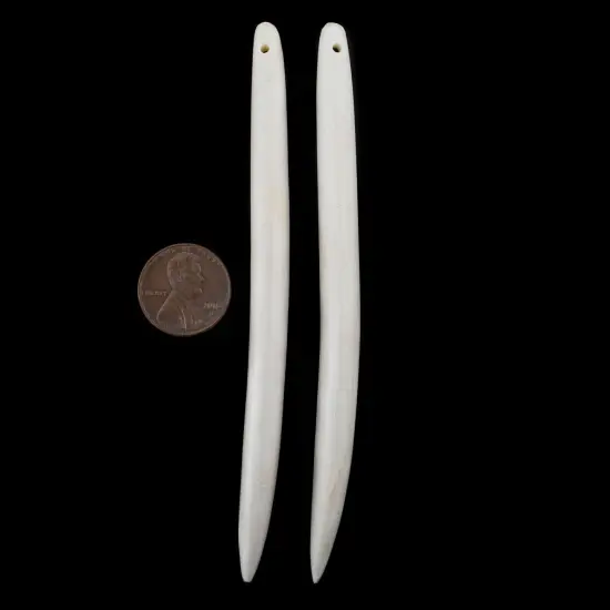 The Bead Chest Elongated White Bone Tooth Pendant Set of 2 Kenya African Handmade {2}