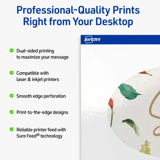 Avery Printable Oval Flat Cards, Sure Feed Technology, 4" x 6", Glossy White Cardstock, Print-to-The-Edge, Laser/Inkjet Printable, 20 Total, Great for Product Branding, Marketing, and More {2}