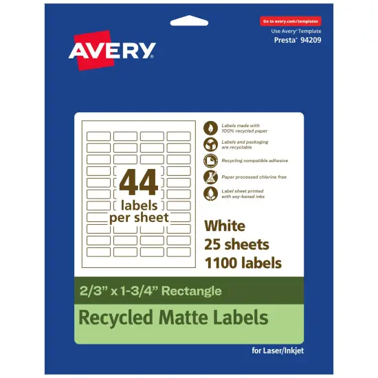 Avery Recycled Matte White Labels,2/3" x 1-3/4" Rectangle {1}
