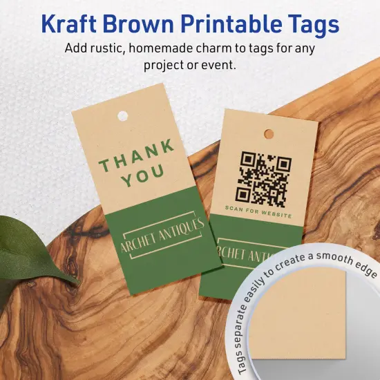 Avery Printable Rectangle Price Tags, Sure Feed Technology, 1-1/2" x 3", Matte Kraft Brown Cardstock, Print-to-The-Edge, Laser/Inkjet Printable, 100 Total {3}