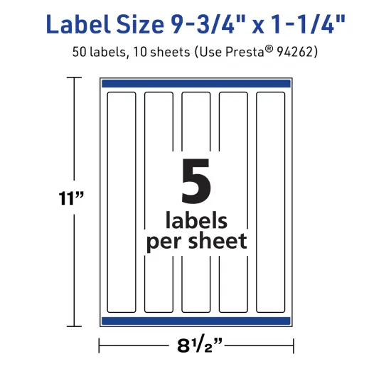 Avery TrueBlock Matte White Paper Labels,9-3/4" x 1-1/4" Rectangle {5}