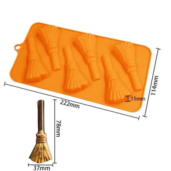 Halloween Witch Broom Silicone Chocolate Mold 6 Cavity {2}