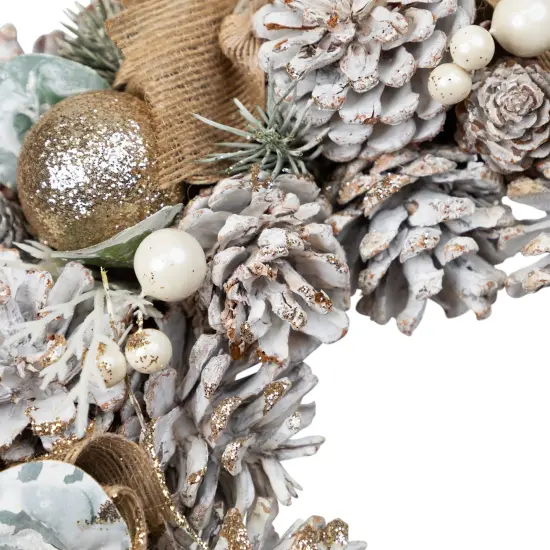 Northlight Glittered Pine with Burlap Bows Artificial Christmas Wreath - 14" - Unlit Beige {6}