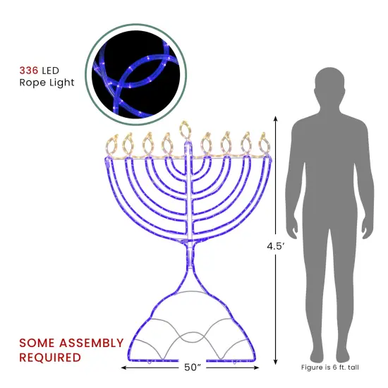 Northlight LED Lighted Hanukkah Rope Light Menorah - 4.5' - Blue/Clear Lights White {5}