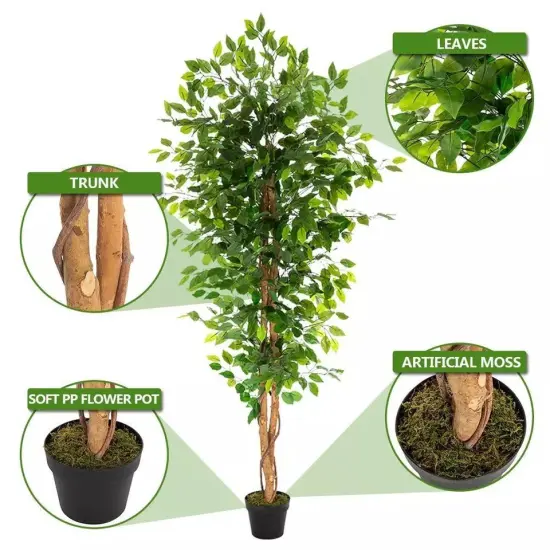 6Ft Artificial Ficus Tree Fake Silk Plant {5}