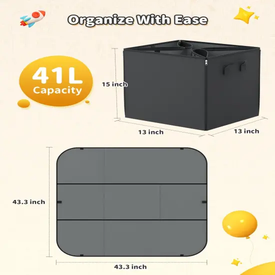 YOHOOLYO Toy Storage Organizer & Play Mat 43.3", Large 15&times;13&times;13" Collapsible Storage Cube Bin with Handles for Building Bricks, Boys, Girls, Playroom, Nursery (M, Black) {6}