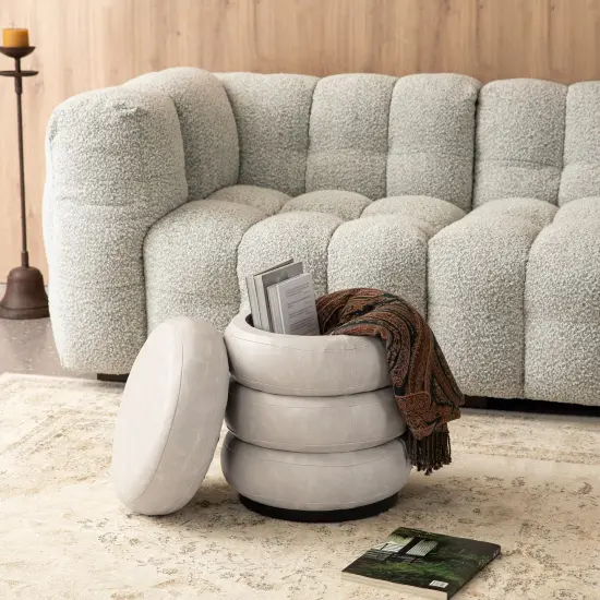 19.5"H Leather Upholstered Storage Ottoman or Accent Stool Gray {1}