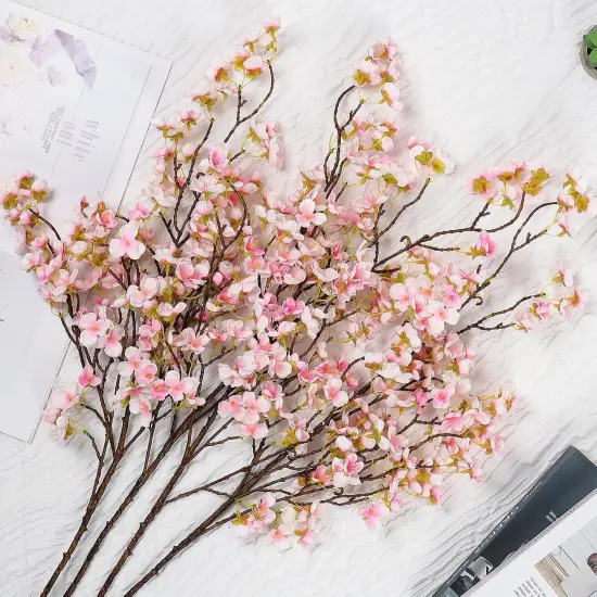 4Pack Artificial Cherry Blossom Flowers 39.3in Faux Cherry Blossom Branches Cherry Blossom Decor Silk Peach Faux Flowers Spring Decor Wedding Party Home Table Vase Decor {4}
