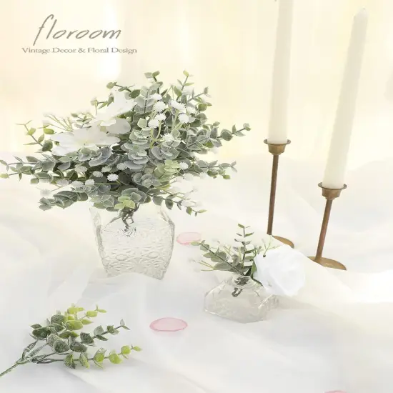 Artificial Flocked Eucalyptus Stems Faux Greenery Spray, 18pcs Best Filler Fake Plants for DIY Wedding Bouquet Centerpieces Arrangement {2}