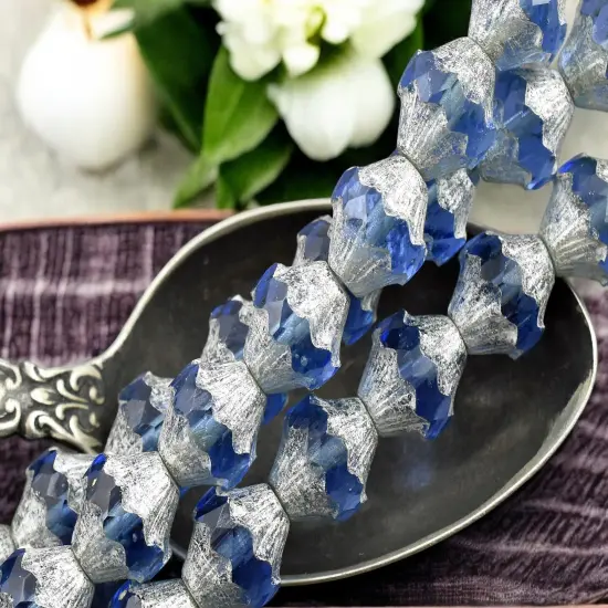 *10* 11x10mm Silver Washed Light Sapphire Turbine Bicone Beads {1}