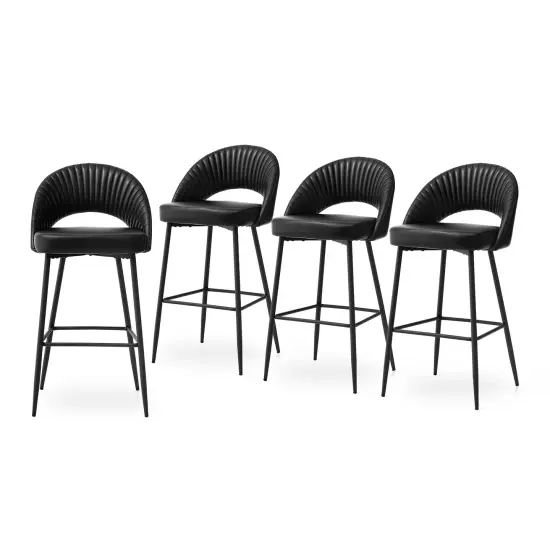 Set of 2/4 Modern Black Quilted Leatherette Bar Stool with Metal Tapered Legs {3}