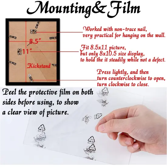 Black 8.5x11 Picture Frame Set of 3, High Transparent Frame for 8.5 By 11 Photo Collage Canvas Poster Size Wall Mount and Tabletop Horizontally Vertically (Black, 8.5 x 11 inches) {3}