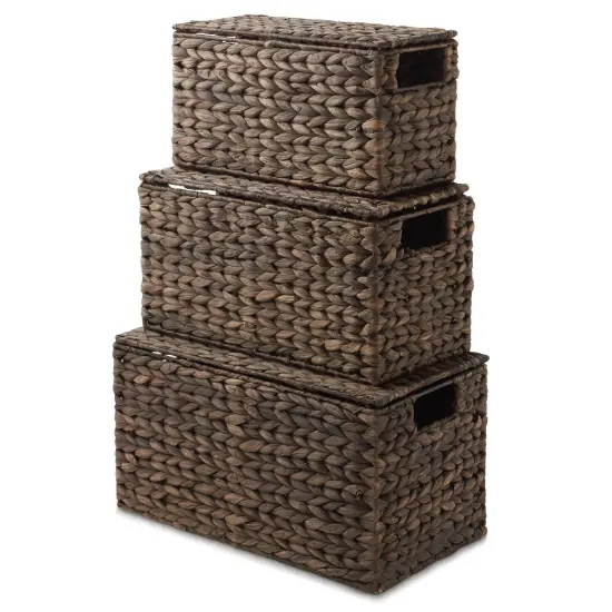3-Piece Hyacinth Nesting Basket Set, Stacking Storage Wicker Bins with Lids Natural {6}