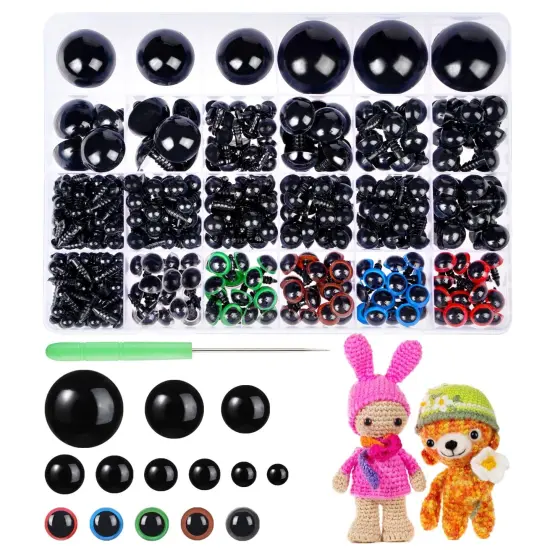 816 Pcs Safety Eyes for Crochet 6-30mm Plastic Colorful Safety Eyes for Amigurumi with Washers Black Stuffed Animal Eyes for Craft Teddy Bear {1}