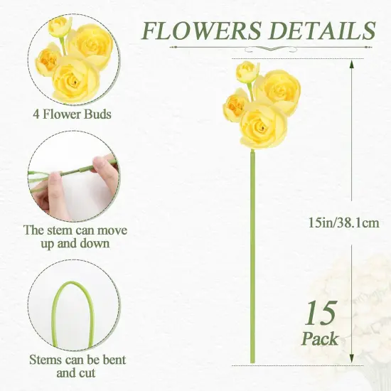 Yellow Artificial Flower Fake Yellow Peonies Silk Mini Ranunculus Flowers Yellow Spring Flowers Bouquet for Centerpieces Arrangements {2}
