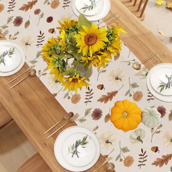Linen Fall Table Runner - Leaves Pumpkin {4}