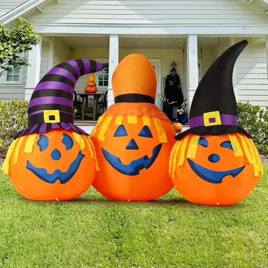 GOOSH 6.5 FT Halloween Inflatables Pumpkin Combo with Wizard hat Blow Up Yard Decoration with LED Lights Built-in {4}