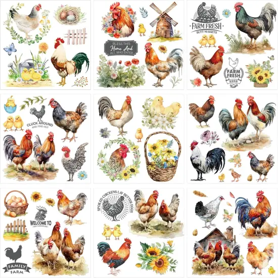 9 Pcs Roosters Rub on Transfer for Crafts Decals {1}