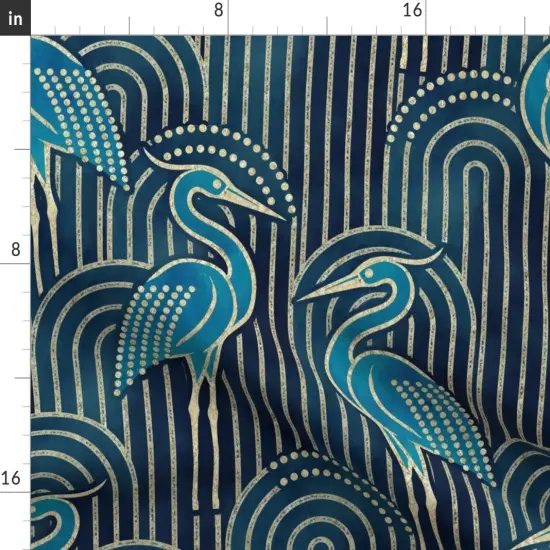 Various Fabrics by the Yard or Fat Quarter Teal Crane Bold Large Scale Art Deco Blue Birds Modern Watercolor Arches Custom Printed Fabric by Spoonflower {2}
