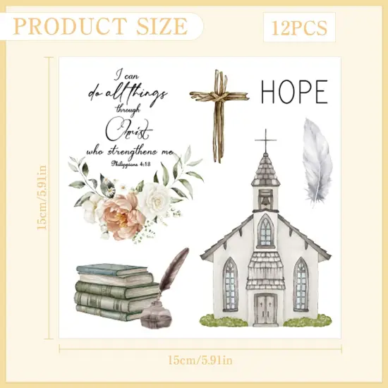12 Pcs Rustic Cross Rub on Transfers Religious Bible Rub on Transfers for Furniture Decals {2}
