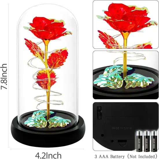 Light Up Red Rose in A Glass Birthday Gift for Woman Mothers Day Flowers Gift for Mom Rose Flower Gift for Her Anniversary Gift Preserved Flowers {3}