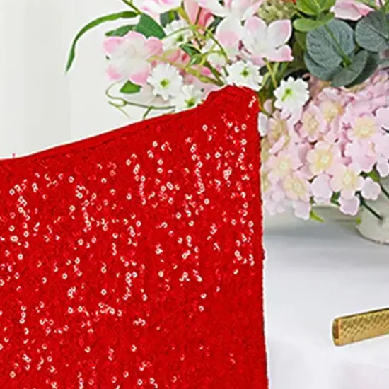 1 Piece Red Sequin Spandex Chair Cap 13.5 inch by 10 inch Event Party Decoration {4}