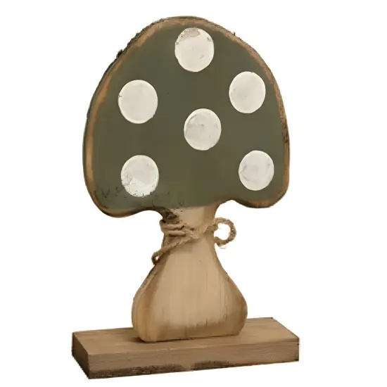 Wood Mushroom Figurines with Jute Tie and Wooden Base 4 Asstd. {4}