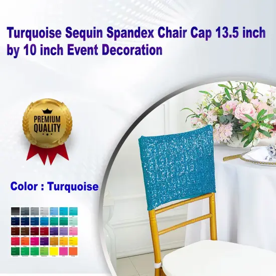 1 Piece Turquoise Sequin Spandex Chair Cap 13.5 inch by 10 inch Event Decoration {1}
