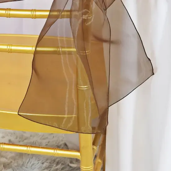 10 Pieces Chocolate Organza Chair Sashes 8"x108" Sheer Brown Chair Decor for Weddings & Events {4}