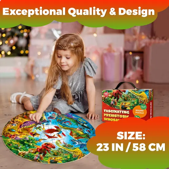 48 Pcs Round Giant Puzzles for Kids Ages 4-6 | Dino {4}