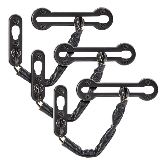 3-Pack Stainless Steel Chain Door Lock with Faux Leather Chain Sleeve, 7.2-Inch Slide-Type Safety Chain Locks for Inside Door, Single-Hung and Double-Hung Windows (Black) {1}