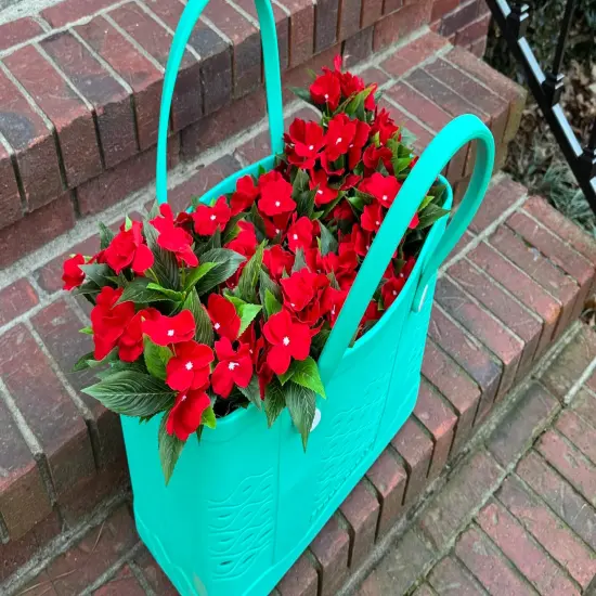 2pcs Artificial Impatiens Bouquet Fake Outdoor Flowers Impatiens Plants Decor Indoor Planters Balcony Decorations, Red {3}