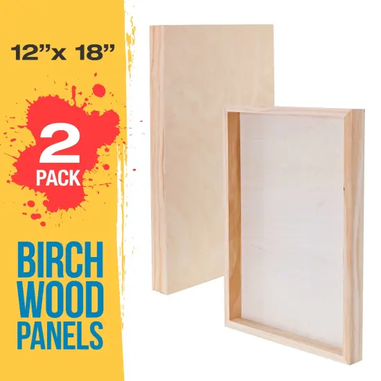 Unfinished Cradled Wood Panels for Painting, 2 Pack of 12x18 inch - Gallery Birch Wooden Canvas Boards 1-1/2" Deep - Mixed-Media Craft, Acrylic, Oil, Encaustic, Paint Pouring {2}