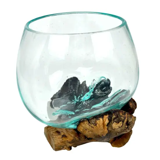 Melted Glass On Burl Wood Decorative Bowl/Vase/Terrarium Planter {3}