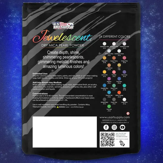 Jewelescent Mica Pearl Pigment Powder, Midnight Black 3.5 oz (100g) Pouch - Cosmetic Grade, Epoxy Resin Color Pigment, Mica Powder for Resin, Soap, Slime, Candle Dye, Art, Crafts {6}