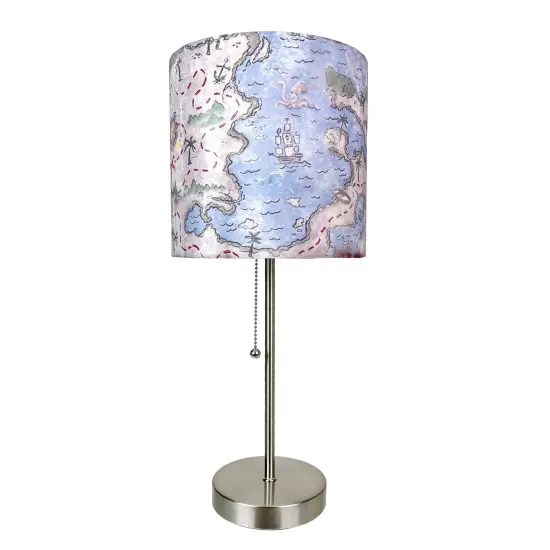 Decorative Treasure Map Brushed Nickel Accent Lamp Coastal Pirate Beach Decor {1}