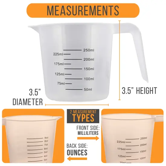 U.S. Kitchen Supply Plastic Measuring Cups with Handles - 8 oz (250 ml) Liquid Measuring Cup Set of 6 - Clear Microwave Safe Kitchen Cups - Measure in mL or Ounces, Measurement Cup for Cooking {3}