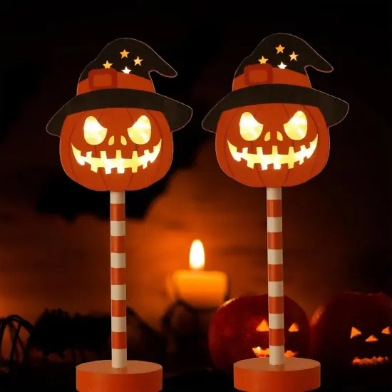 2pcs Standing Lighted Pumpkin Jack-o'-Lantern {1}