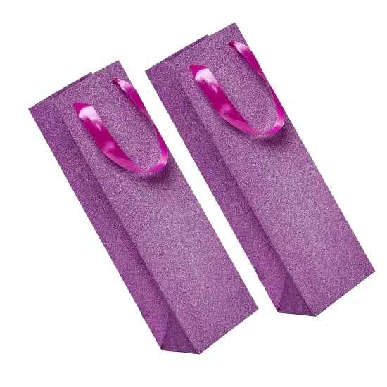 4 1/8'' x 4 1/8'' x 14 1/4'' Glitter Grain Bags for Upscale Wine Presentation Purple {6}
