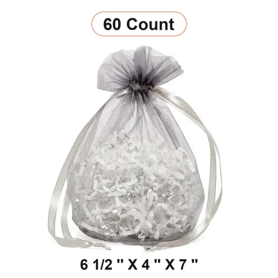 Wide Round Flat Bottom Organza Bags 6 1/2 '' X 4 '' X 7 '' for Elegant Wrapping Silver {1}