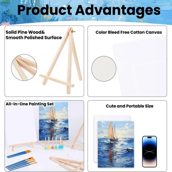 59 Pack Canvas with Easel Set Mini Painting Kit {4}
