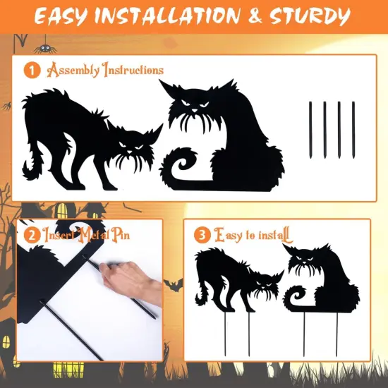 Set of 2 Metal Scary Angry Cat Silhouette Decor for Outdoor Lawn Garden Yard Decoration {6}