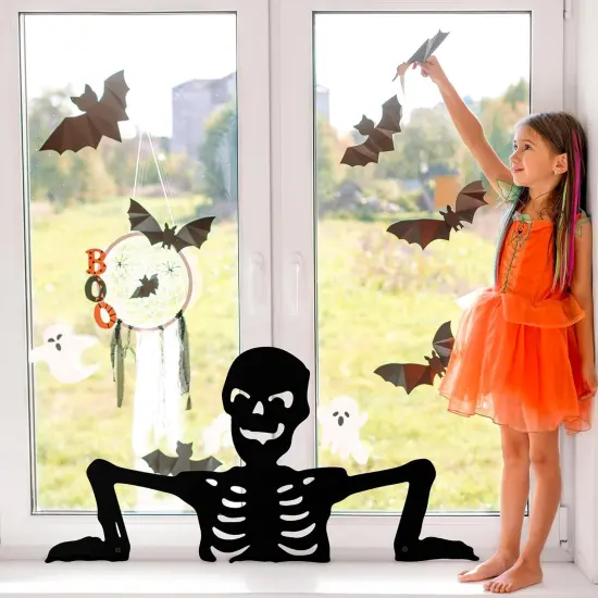 2Pcs Black Skeleton Yard Art Statues Skull Decorative Garden Stake {3}