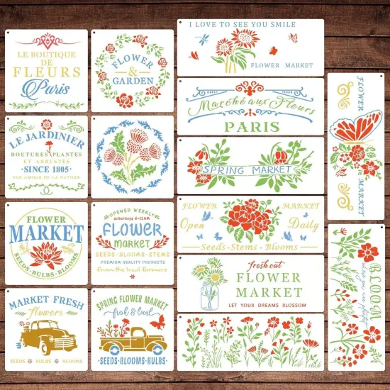 Large Spring Flower Market Stencils {4}