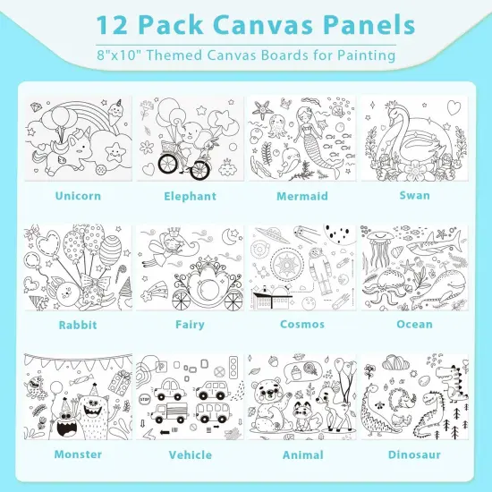 12 Pc Pre Drawn Canvas Painting kits for Kids - 8x10 Inch {3}