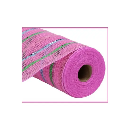 10.5" Metallic Poly Faux Jute Stripe Mesh Ribbon: Pink (10 Yards) {1}