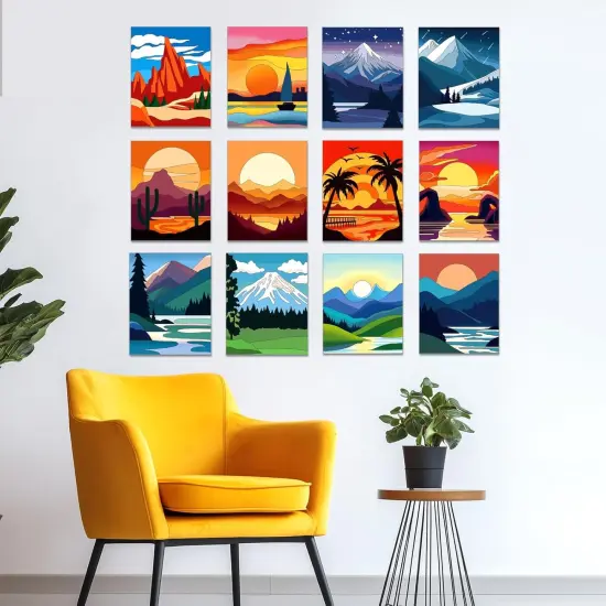 12 Pcs Pre Drawn Canvas to Paint for Adults - Landscape {6}