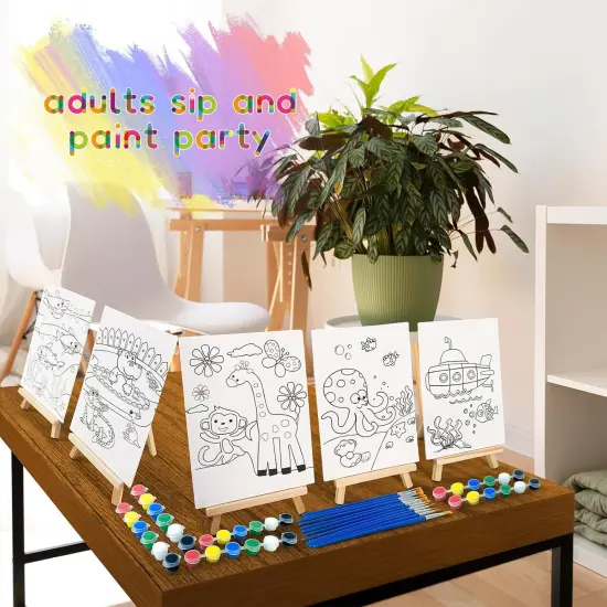 48PCS 12 Sets Printed Canvas Paint Art 12 Pcs Wooden Easel Set {5}