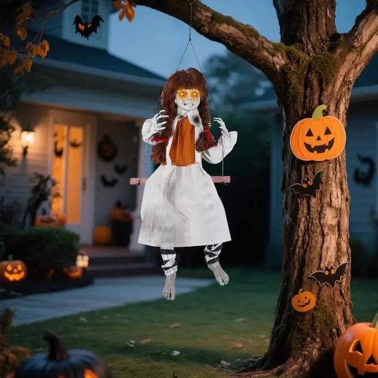 Halloween Animatronic Decorations Outdoor Hanging Swing Girl {3}